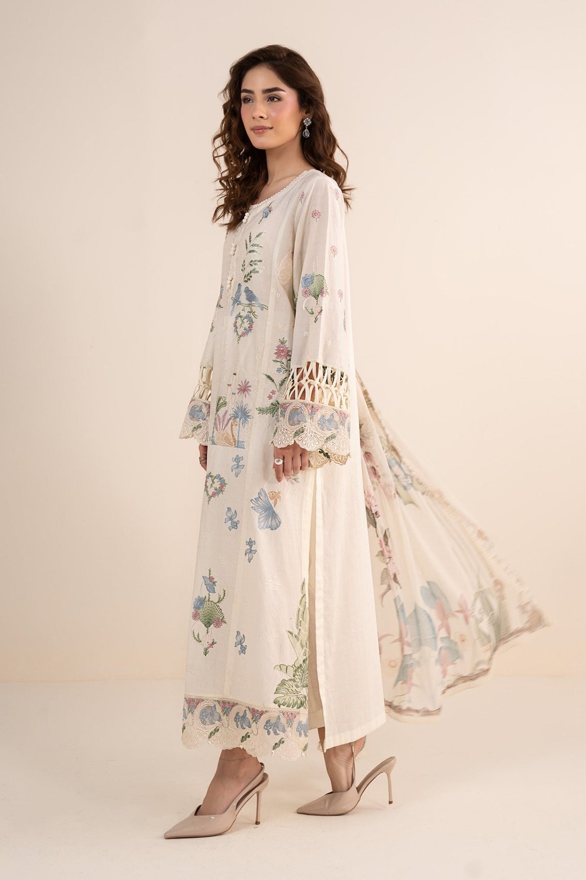 Maria B | RTW | 3 Piece Embroidered Dobby Lawn Suit-Brand:Maria B-Type:Luxury Pret-White - House of Maryam- Buy in UK, USA