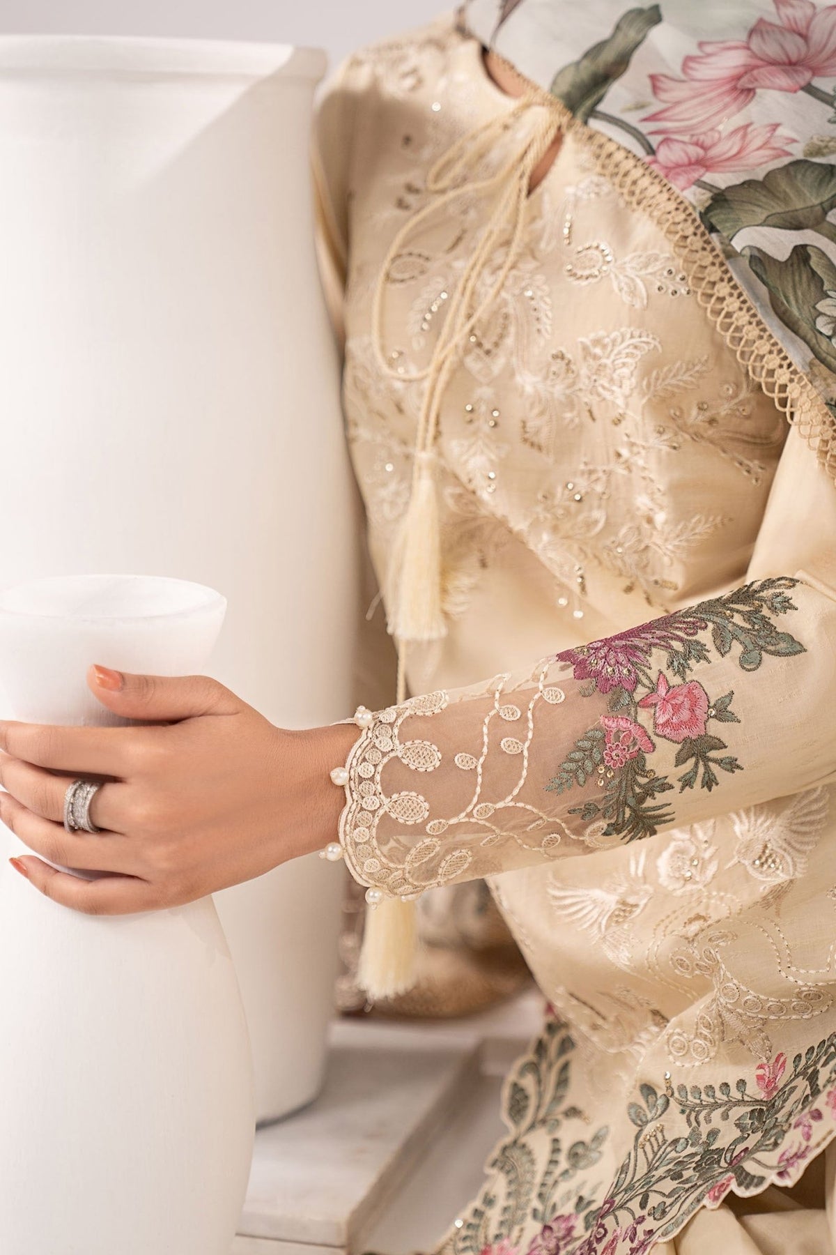 Maria B | RTW | 3 Piece Embroidered Dobby Lawn Suit-Brand:Maria B-Type:Luxury Pret-White - House of Maryam- Buy in UK, USA