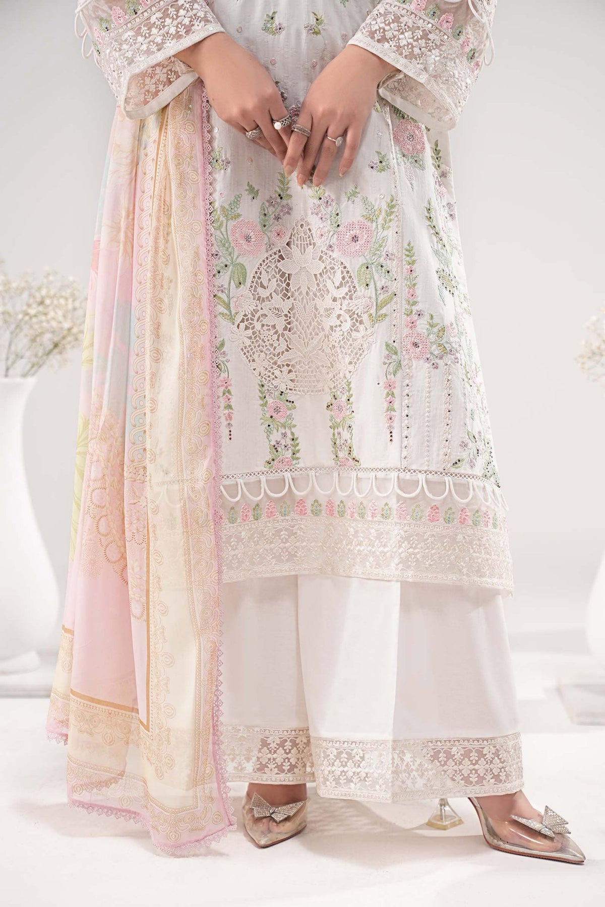 Maria B | RTW | 3 Piece Embroidered Dobby Lawn Suit-Brand:Maria B-Type:Luxury Pret-White - House of Maryam- Buy in UK, USA