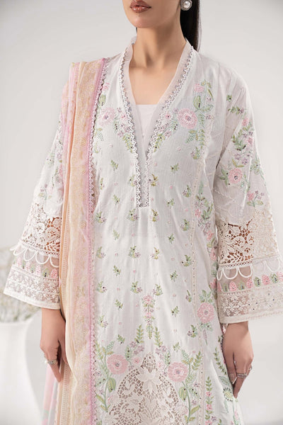 Maria B | RTW | 3 Piece Embroidered Dobby Lawn Suit-Brand:Maria B-Type:Luxury Pret-White - House of Maryam- Buy in UK, USA