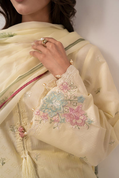 Maria B | RTW | 3 Piece Embroidered Dobby Lawn Suit-Brand:Maria B-Type:Luxury Pret-Yellow - House of Maryam- Buy in UK, USA