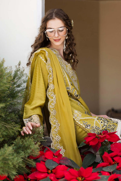 Maria B | RTW | 3 Piece Embroidered Dobby Lawn Suit-Brand:Maria B-Type:Luxury Pret-Yellow - House of Maryam- Buy in UK, USA