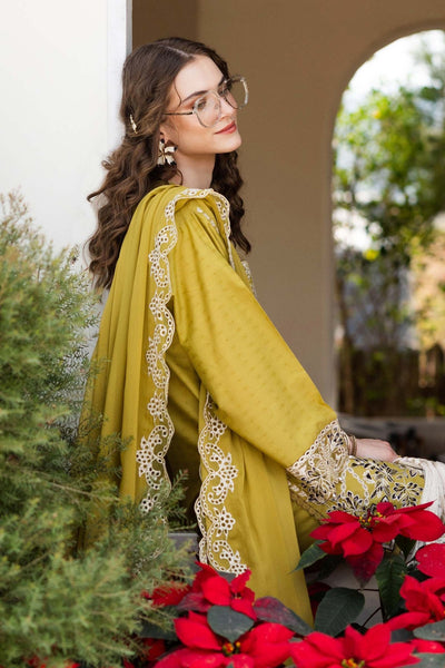 Maria B | RTW | 3 Piece Embroidered Dobby Lawn Suit-Brand:Maria B-Type:Luxury Pret-Yellow - House of Maryam- Buy in UK, USA