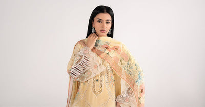 Maria B | RTW | 3 Piece Embroidered Dobby Lawn Suit-Brand:Maria B-Type:Luxury Pret-Yellow - House of Maryam- Buy in UK, USA