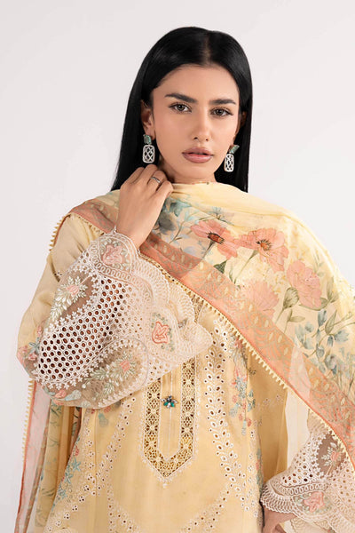 Maria B | RTW | 3 Piece Embroidered Dobby Lawn Suit-Brand:Maria B-Type:Luxury Pret-Yellow - House of Maryam- Buy in UK, USA