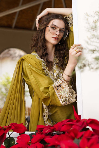 Maria B | RTW | 3 Piece Embroidered Dobby Lawn Suit-Brand:Maria B-Type:Luxury Pret-Yellow - House of Maryam- Buy in UK, USA