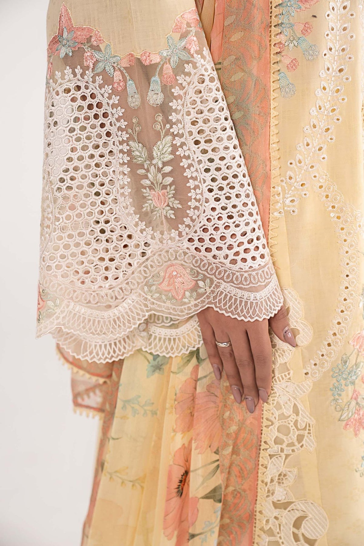 Maria B | RTW | 3 Piece Embroidered Dobby Lawn Suit-Brand:Maria B-Type:Luxury Pret-Yellow - House of Maryam- Buy in UK, USA