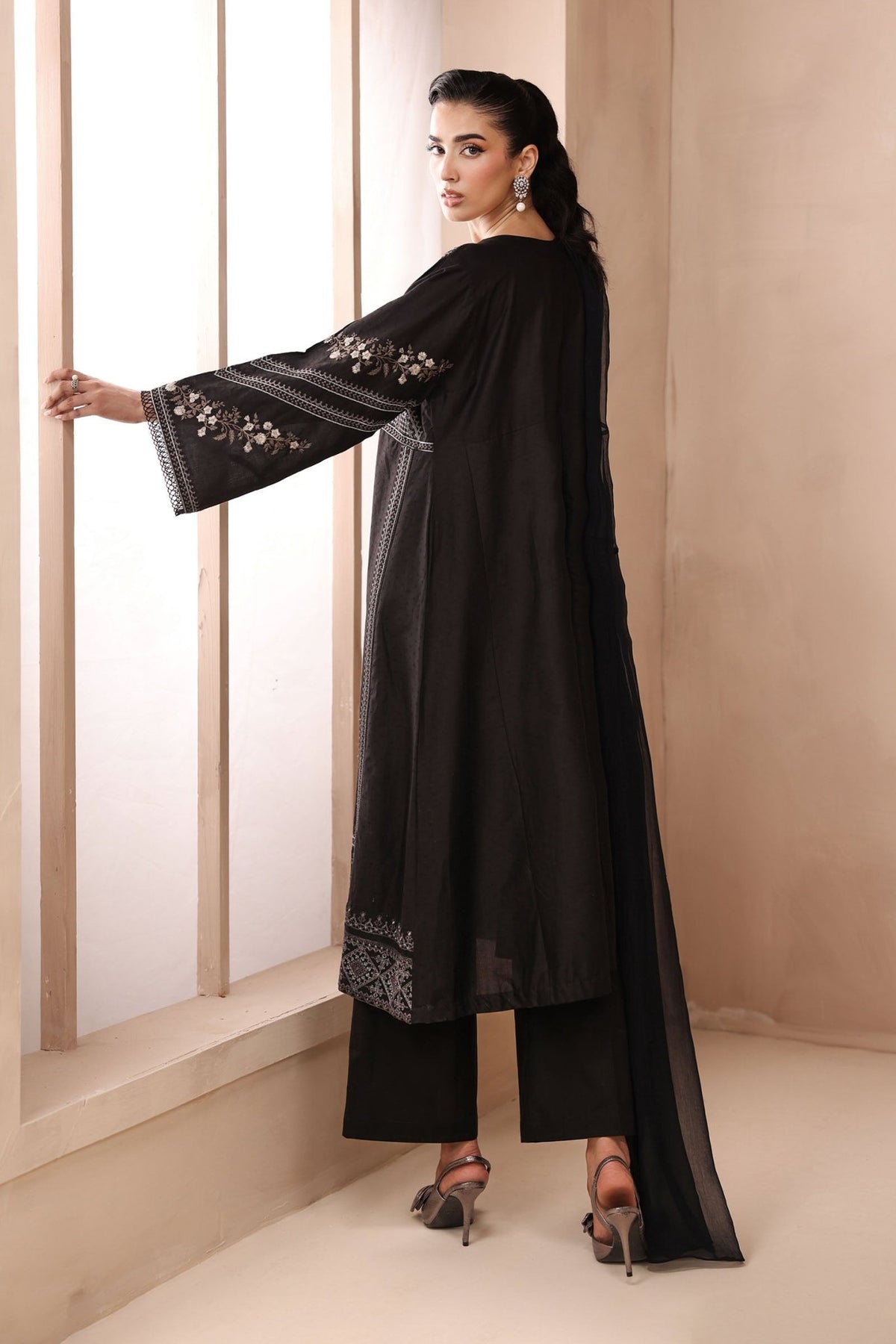 Maria B | RTW | 3 Piece Embroidered Dobby Suit-Brand:Maria B-Type:Luxury Pret-Black - House of Maryam- Buy in UK, USA