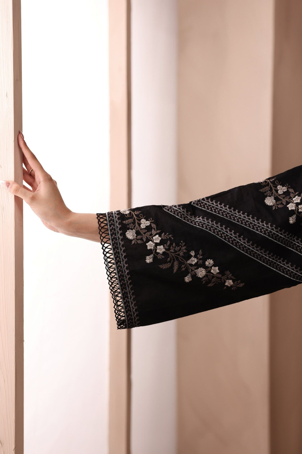 Maria B | RTW | 3 Piece Embroidered Dobby Suit-Brand:Maria B-Type:Luxury Pret-Black - House of Maryam- Buy in UK, USA