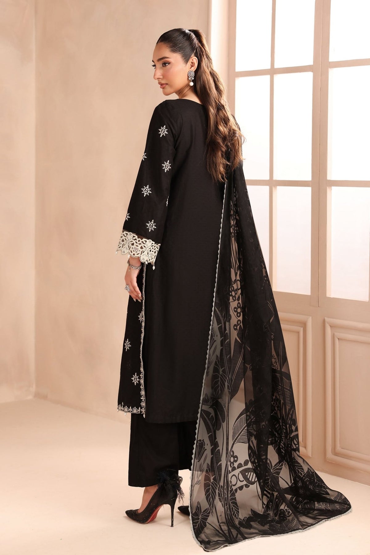 Maria B | RTW | 3 Piece Embroidered Dobby Suit-Brand:Maria B-Type:Luxury Pret-Black - House of Maryam- Buy in UK, USA