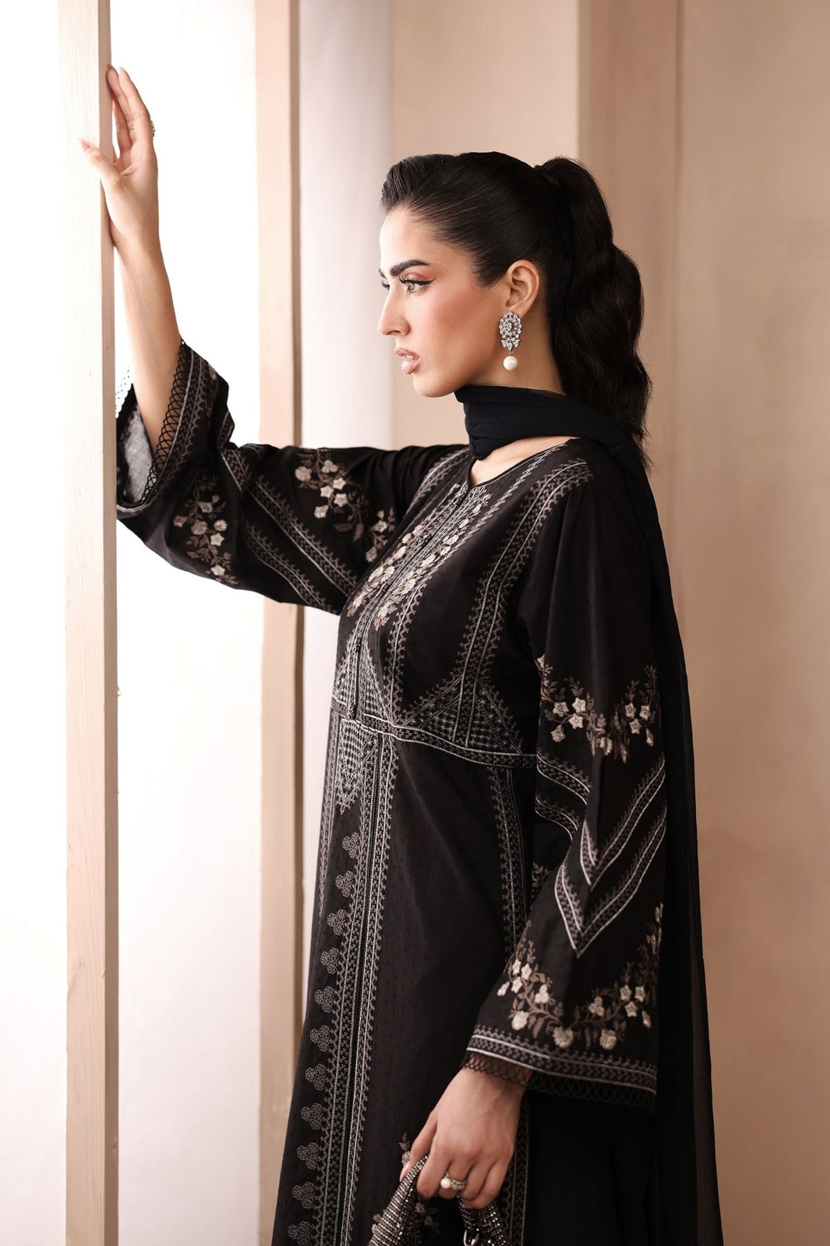 Maria B | RTW | 3 Piece Embroidered Dobby Suit-Brand:Maria B-Type:Luxury Pret-Black - House of Maryam- Buy in UK, USA