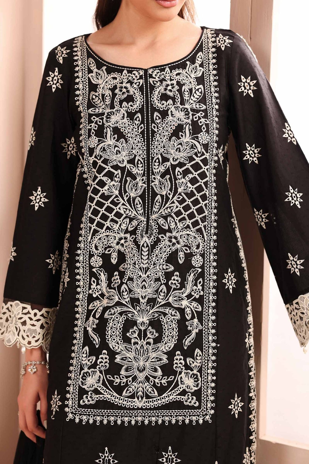 Maria B | RTW | 3 Piece Embroidered Dobby Suit-Brand:Maria B-Type:Luxury Pret-Black - House of Maryam- Buy in UK, USA