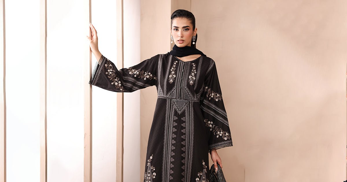 Maria B | RTW | 3 Piece Embroidered Dobby Suit-Brand:Maria B-Type:Luxury Pret-Black - House of Maryam- Buy in UK, USA