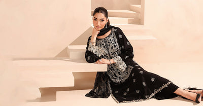 Maria B | RTW | 3 Piece Embroidered Dobby Suit-Brand:Maria B-Type:Luxury Pret-Black - House of Maryam- Buy in UK, USA