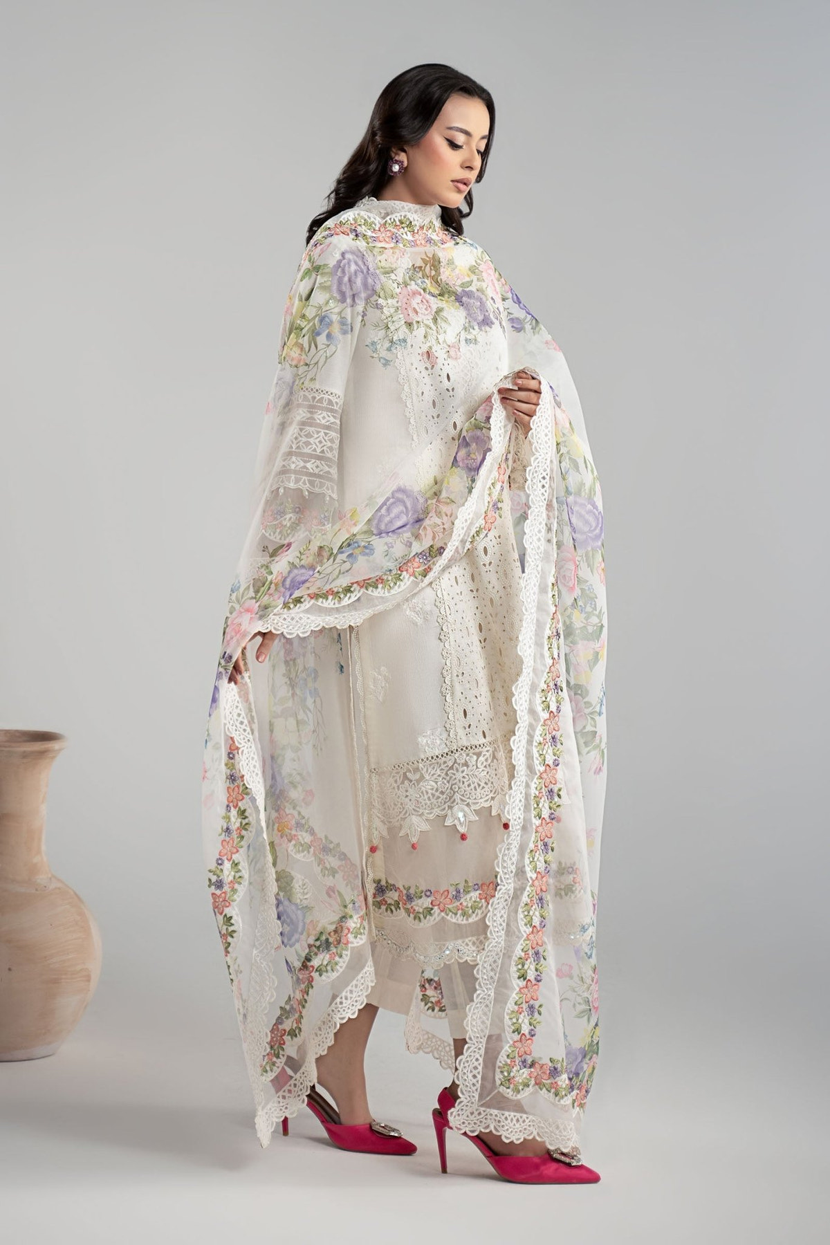 Maria B | RTW | 3 Piece Embroidered Dobby Suit-Brand:Maria B-Type:Luxury Pret-White - House of Maryam- Buy in UK, USA