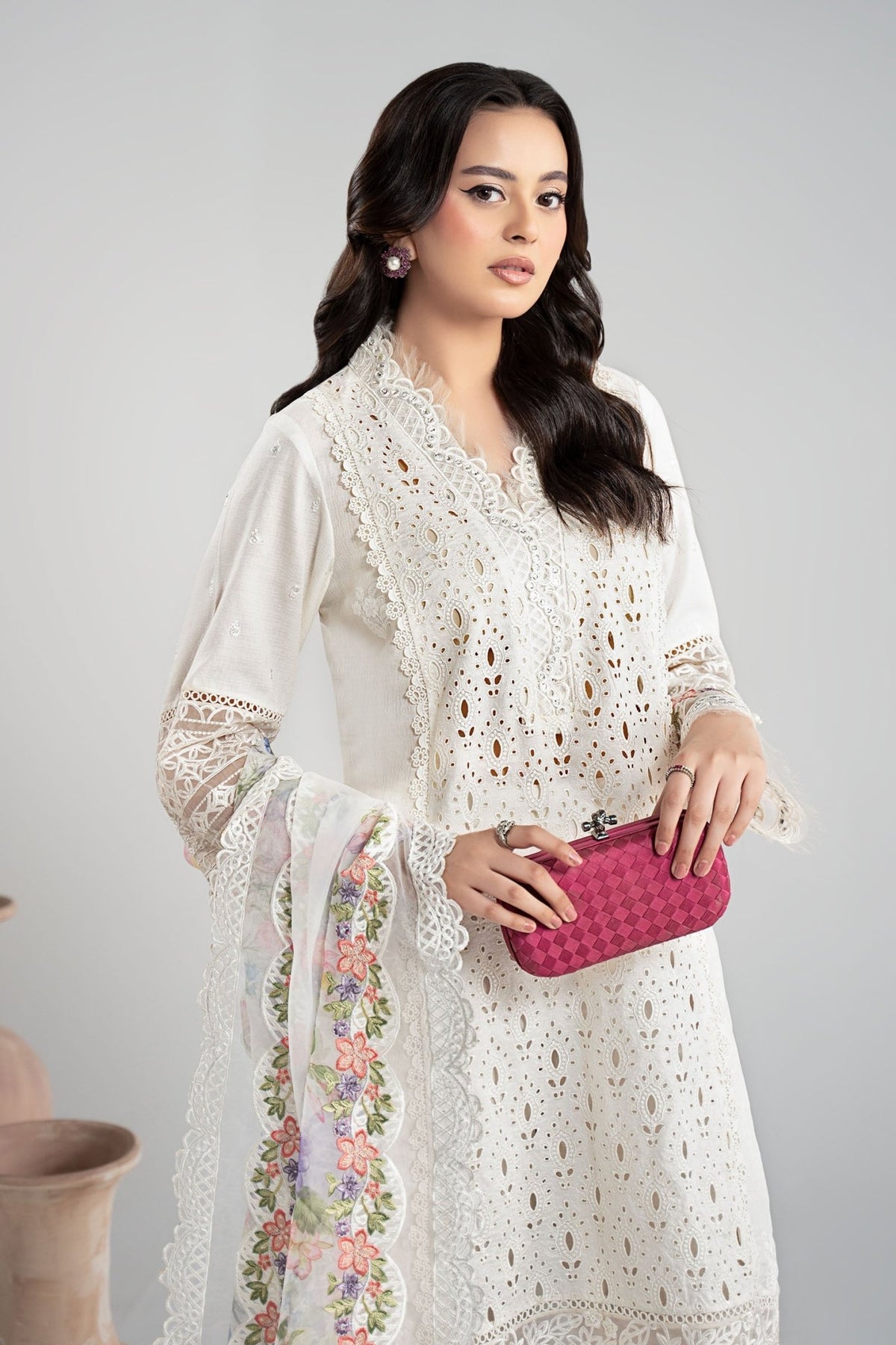 Maria B | RTW | 3 Piece Embroidered Dobby Suit-Brand:Maria B-Type:Luxury Pret-White - House of Maryam- Buy in UK, USA