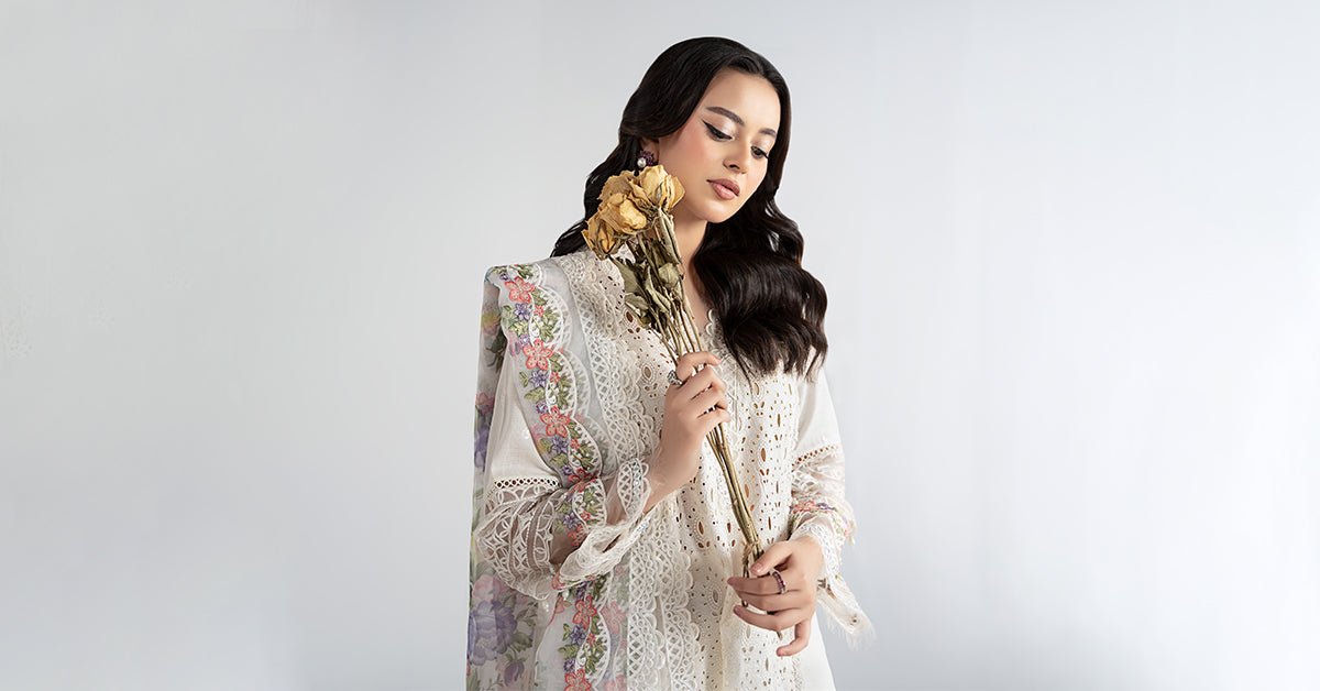 Maria B | RTW | 3 Piece Embroidered Dobby Suit-Brand:Maria B-Type:Luxury Pret-White - House of Maryam- Buy in UK, USA