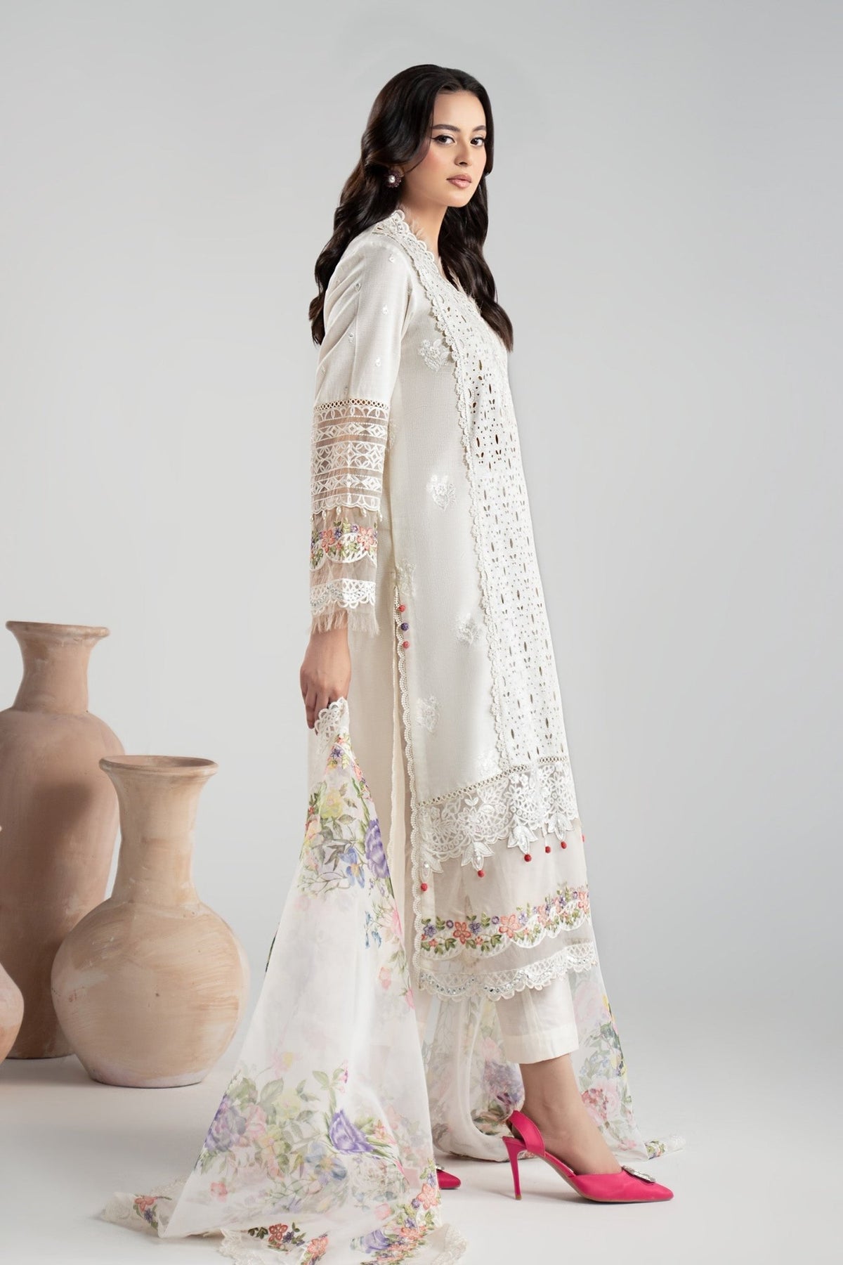 Maria B | RTW | 3 Piece Embroidered Dobby Suit-Brand:Maria B-Type:Luxury Pret-White - House of Maryam- Buy in UK, USA