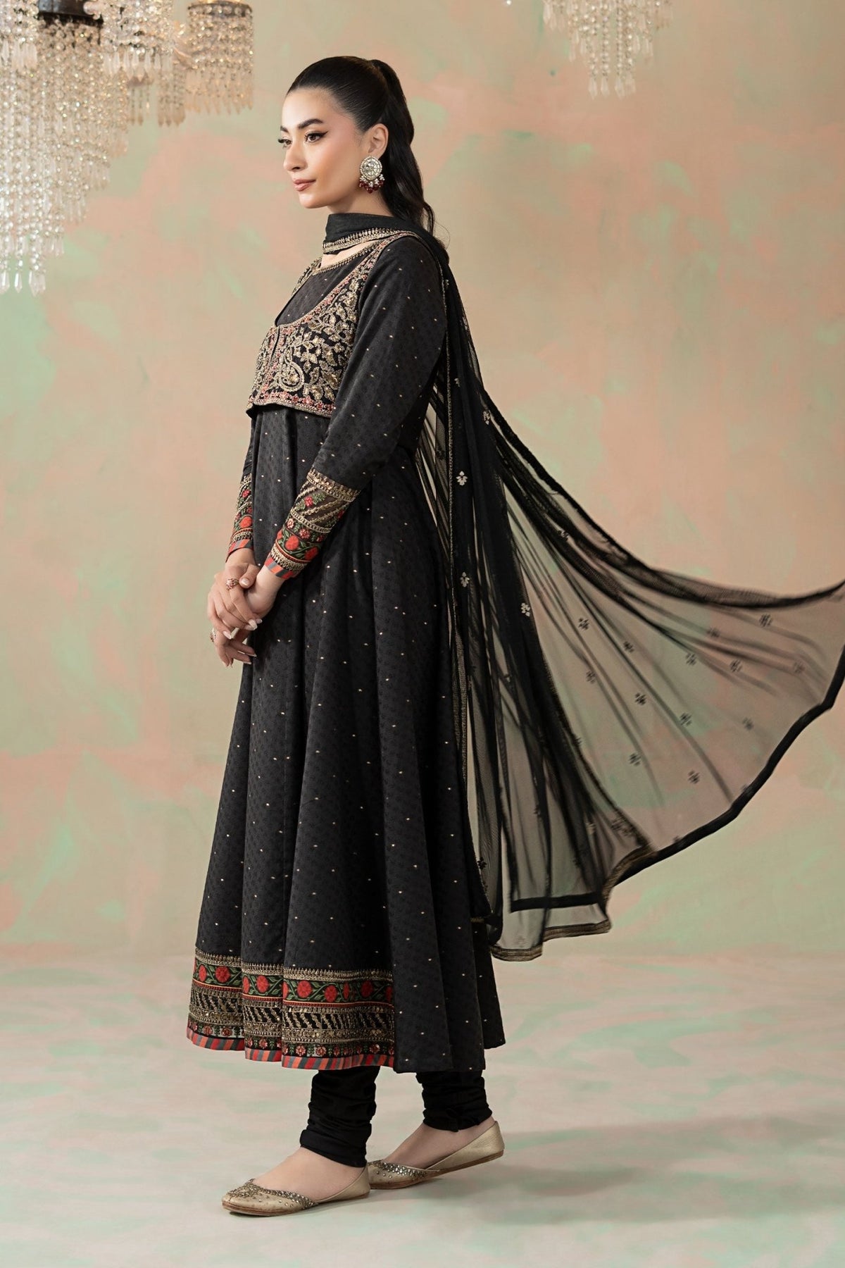 Maria B | RTW | 3 Piece Embroidered Filament Viscose Suit-Brand:Maria B-Type:Luxury Pret-Black - House of Maryam- Buy in UK, USA