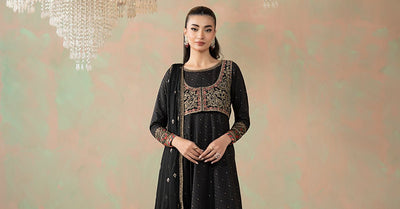 Maria B | RTW | 3 Piece Embroidered Filament Viscose Suit-Brand:Maria B-Type:Luxury Pret-Black - House of Maryam- Buy in UK, USA