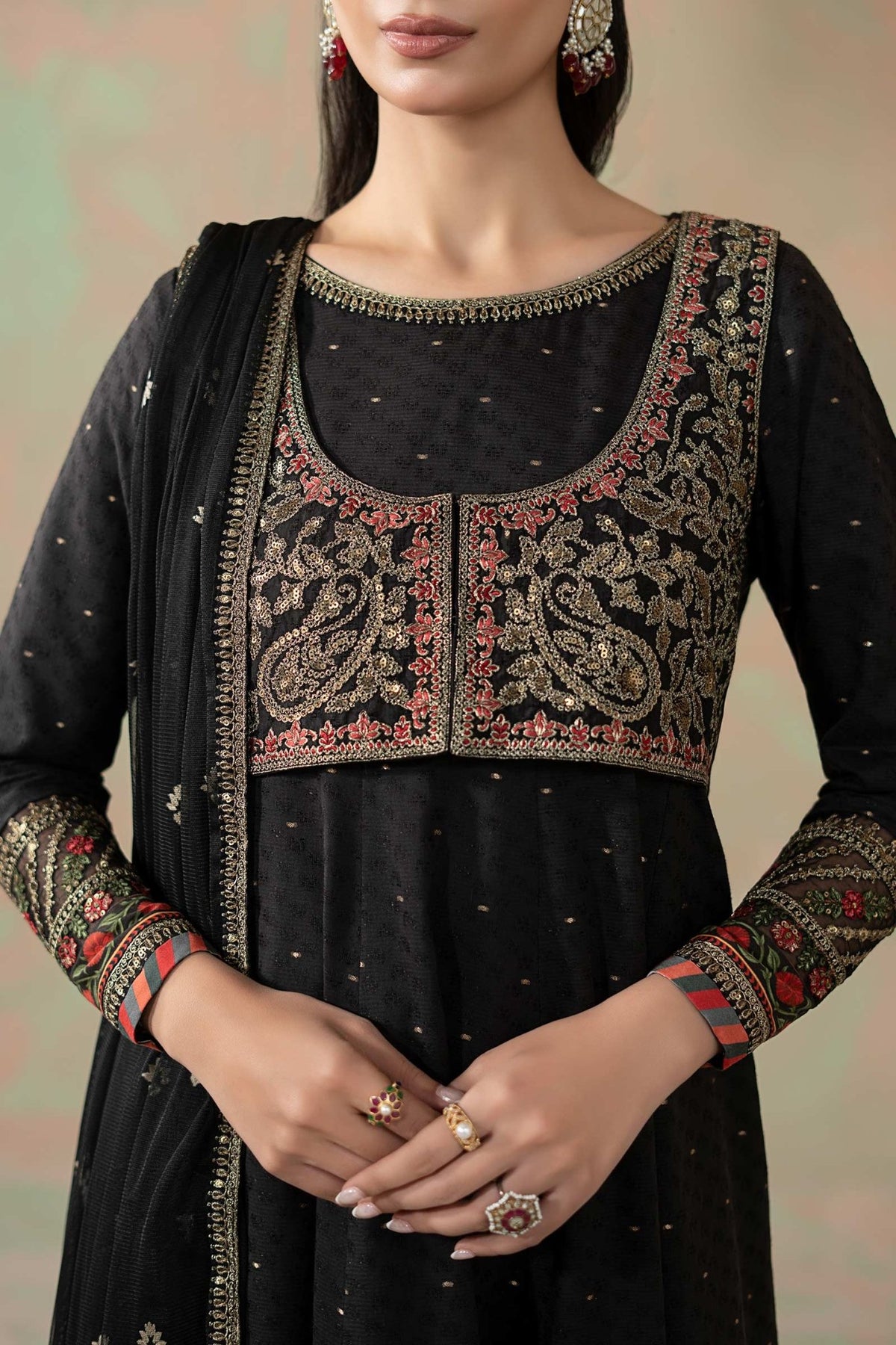 Maria B | RTW | 3 Piece Embroidered Filament Viscose Suit-Brand:Maria B-Type:Luxury Pret-Black - House of Maryam- Buy in UK, USA