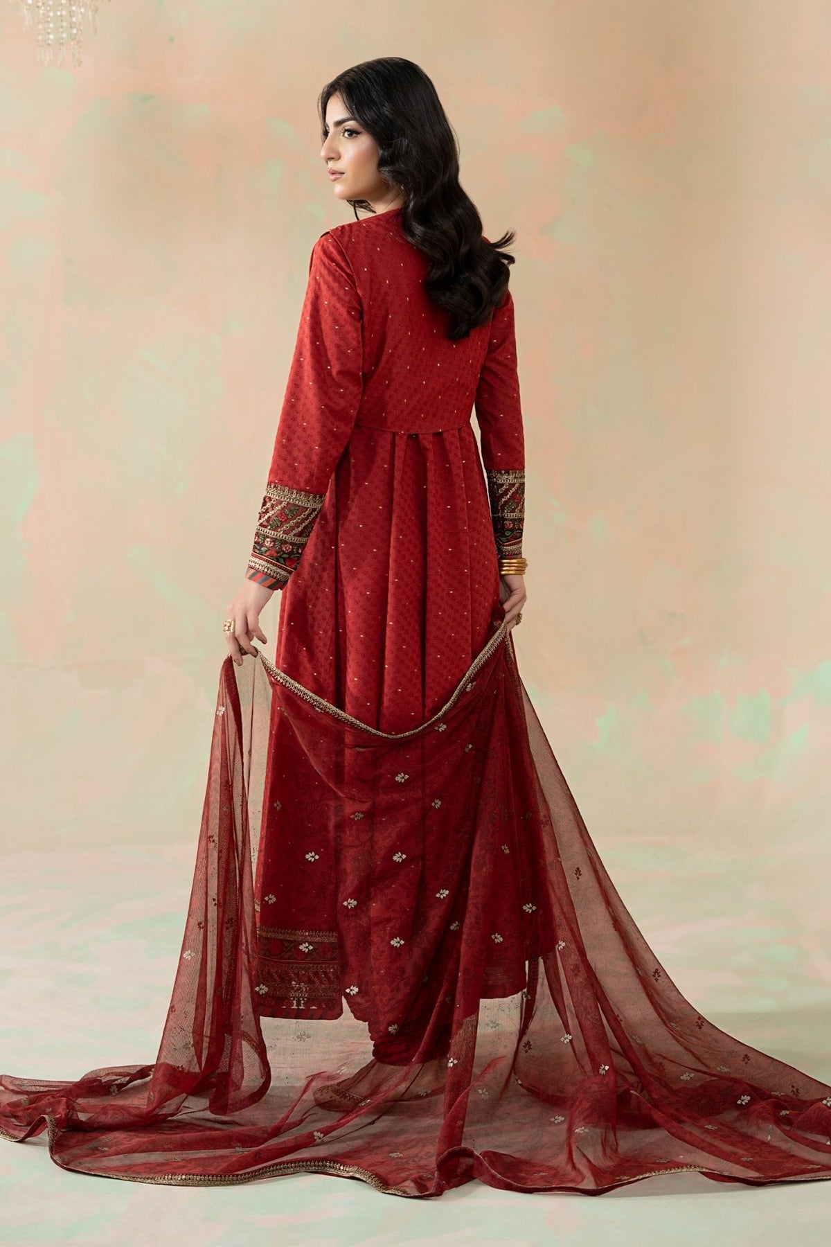 Maria B | RTW | 3 Piece Embroidered Filament Viscose Suit-Brand:Maria B-Type:Luxury Pret-Red - House of Maryam- Buy in UK, USA