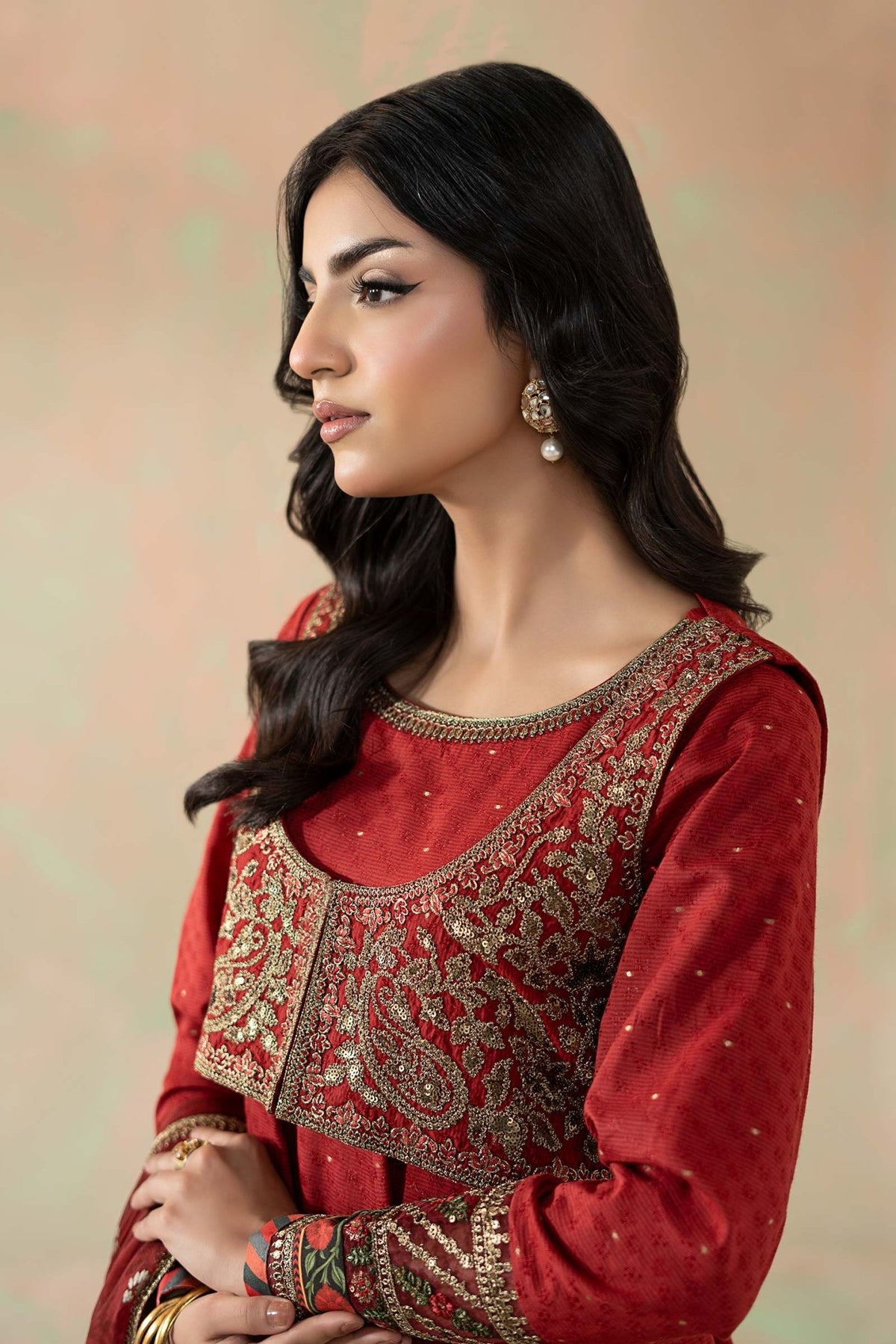 Maria B | RTW | 3 Piece Embroidered Filament Viscose Suit-Brand:Maria B-Type:Luxury Pret-Red - House of Maryam- Buy in UK, USA