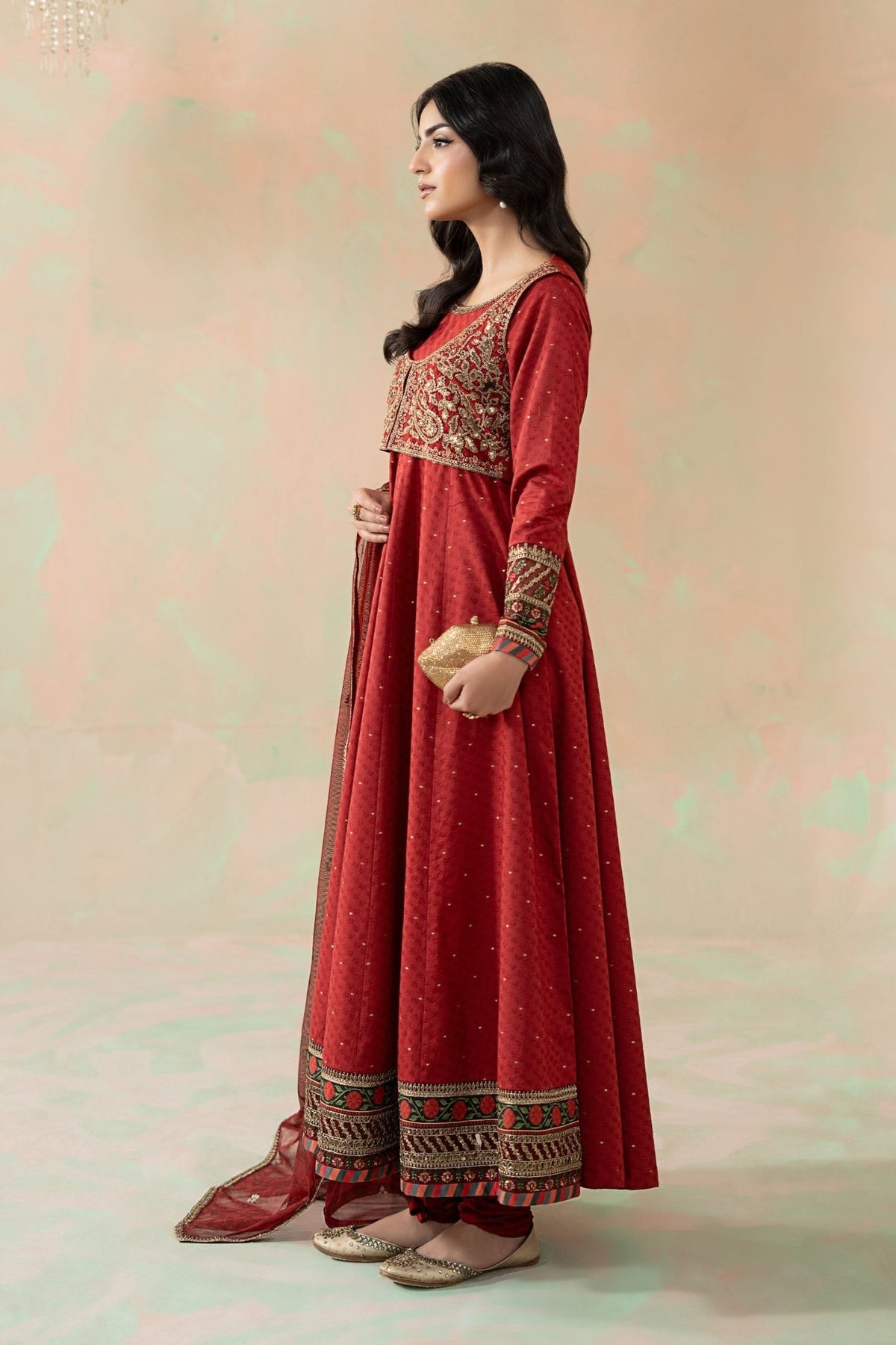 Maria B | RTW | 3 Piece Embroidered Filament Viscose Suit-Brand:Maria B-Type:Luxury Pret-Red - House of Maryam- Buy in UK, USA