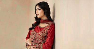 Maria B | RTW | 3 Piece Embroidered Filament Viscose Suit-Brand:Maria B-Type:Luxury Pret-Red - House of Maryam- Buy in UK, USA