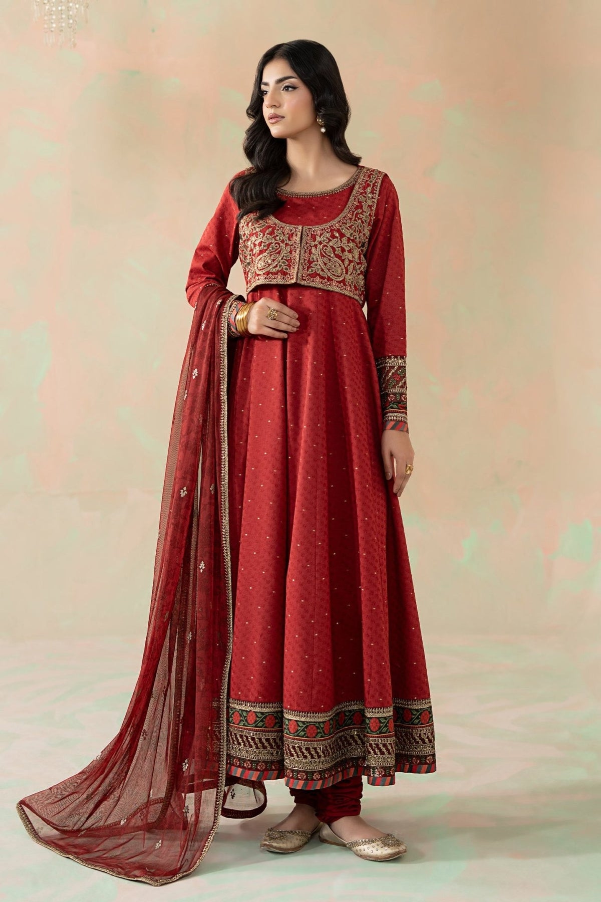Maria B | RTW | 3 Piece Embroidered Filament Viscose Suit-Brand:Maria B-Type:Luxury Pret-Red - House of Maryam- Buy in UK, USA