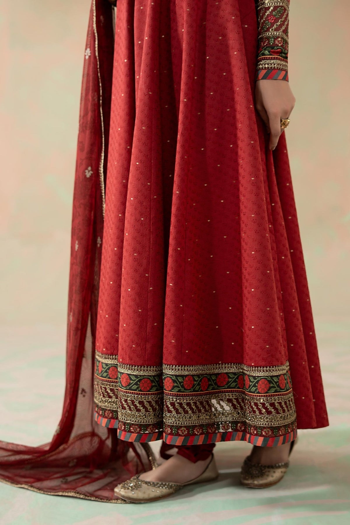 Maria B | RTW | 3 Piece Embroidered Filament Viscose Suit-Brand:Maria B-Type:Luxury Pret-Red - House of Maryam- Buy in UK, USA