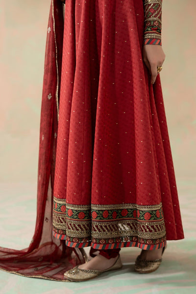 Maria B | RTW | 3 Piece Embroidered Filament Viscose Suit-Brand:Maria B-Type:Luxury Pret-Red - House of Maryam- Buy in UK, USA