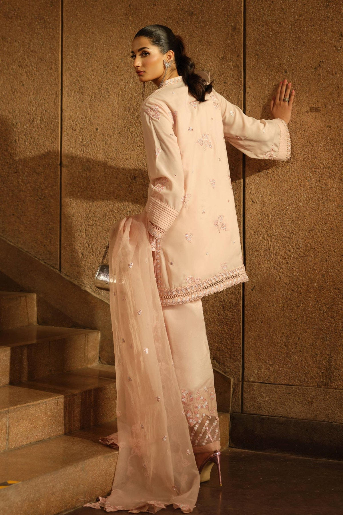 Maria B | RTW | 3 Piece Embroidered Georgette Suit-Brand:Maria B-Type:Luxury Formals-Pink - House of Maryam- Buy in UK, USA