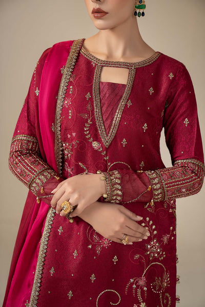 Maria B | RTW | 3 Piece Embroidered Jacquard Suit-Brand:Maria B-Type:Luxury Formals-Pink - House of Maryam- Buy in UK, USA