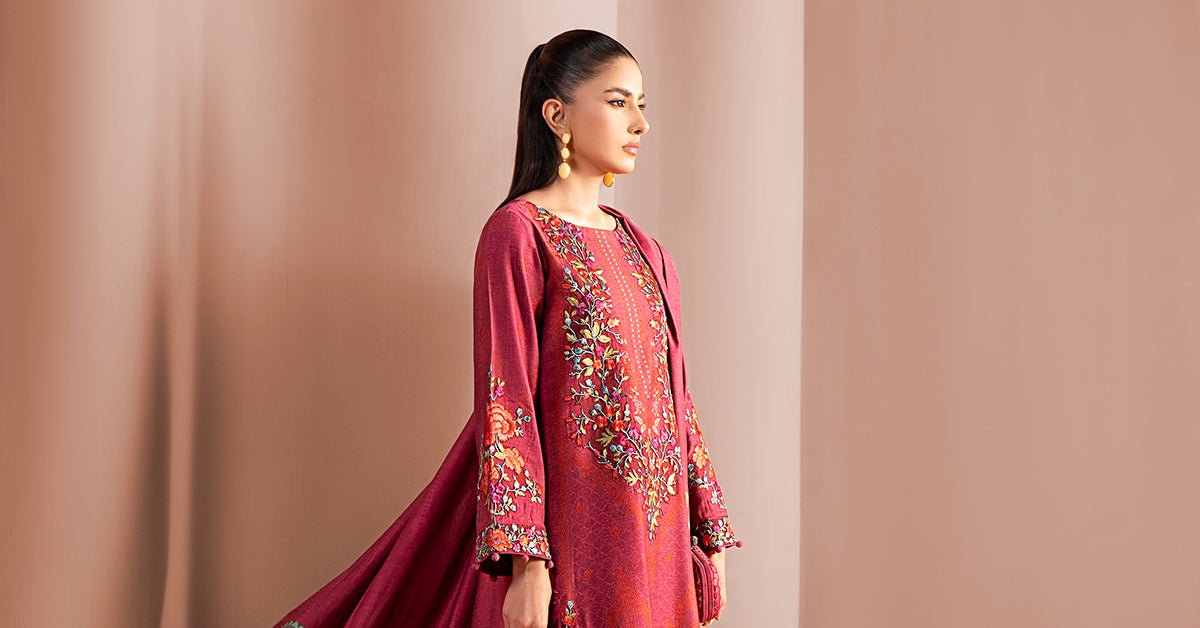 Maria B | RTW | 3 Piece Embroidered Jacquard Suit-Brand:Maria B-Type:Luxury Pret-Pink - House of Maryam- Buy in UK, USA