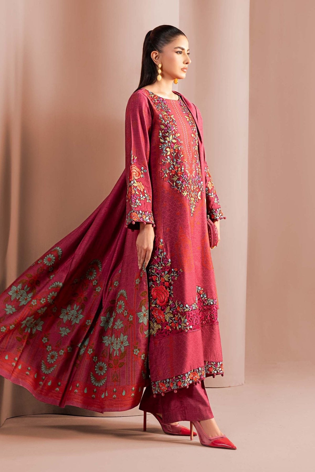 Maria B | RTW | 3 Piece Embroidered Jacquard Suit-Brand:Maria B-Type:Luxury Pret-Pink - House of Maryam- Buy in UK, USA