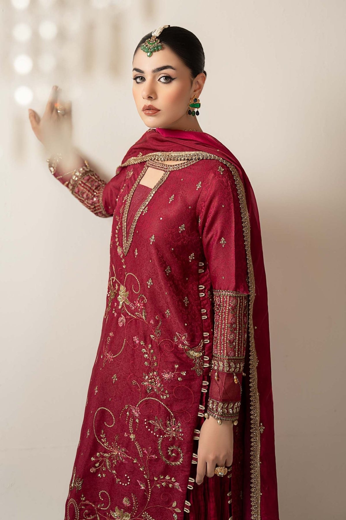 Maria B | RTW | 3 Piece Embroidered Jacquard Suit-Brand:Maria B-Type:Luxury Formals-Pink - House of Maryam- Buy in UK, USA