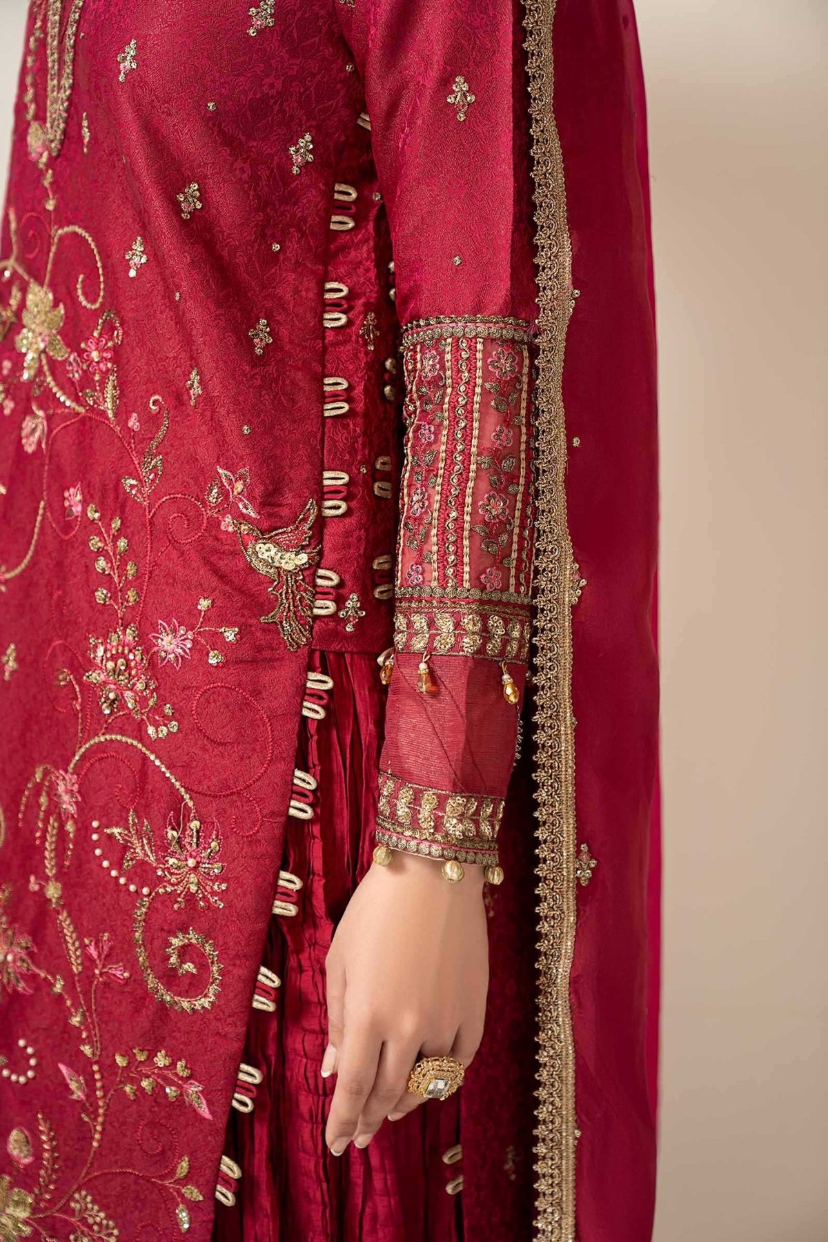Maria B | RTW | 3 Piece Embroidered Jacquard Suit-Brand:Maria B-Type:Luxury Formals-Pink - House of Maryam- Buy in UK, USA