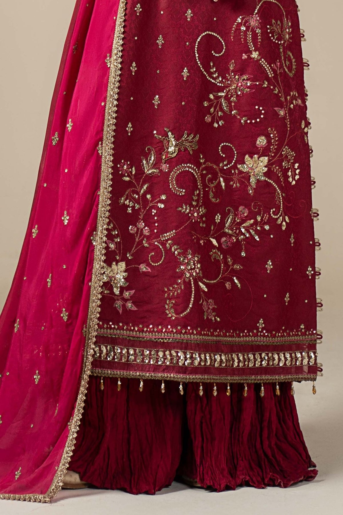 Maria B | RTW | 3 Piece Embroidered Jacquard Suit-Brand:Maria B-Type:Luxury Formals-Pink - House of Maryam- Buy in UK, USA