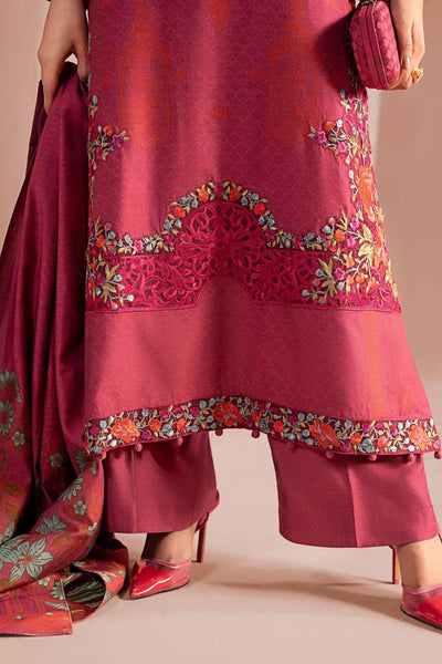 Maria B | RTW | 3 Piece Embroidered Jacquard Suit-Brand:Maria B-Type:Luxury Pret-Pink - House of Maryam- Buy in UK, USA