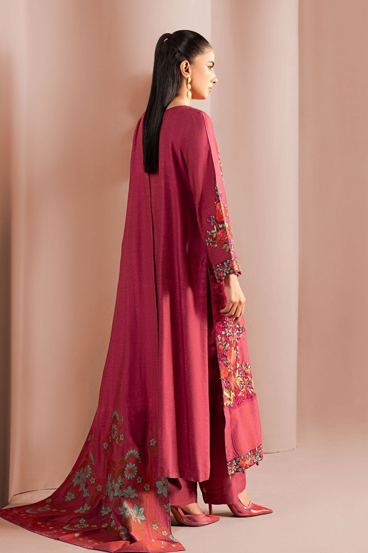 Maria B | RTW | 3 Piece Embroidered Jacquard Suit-Brand:Maria B-Type:Luxury Pret-Pink - House of Maryam- Buy in UK, USA
