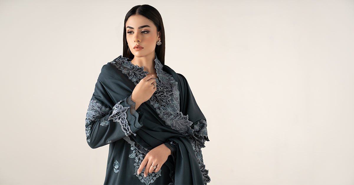 Maria B | RTW | 3 Piece Embroidered Karandi Suit-Brand:Maria B-Type:Luxury Pret-Blue - House of Maryam- Buy in UK, USA