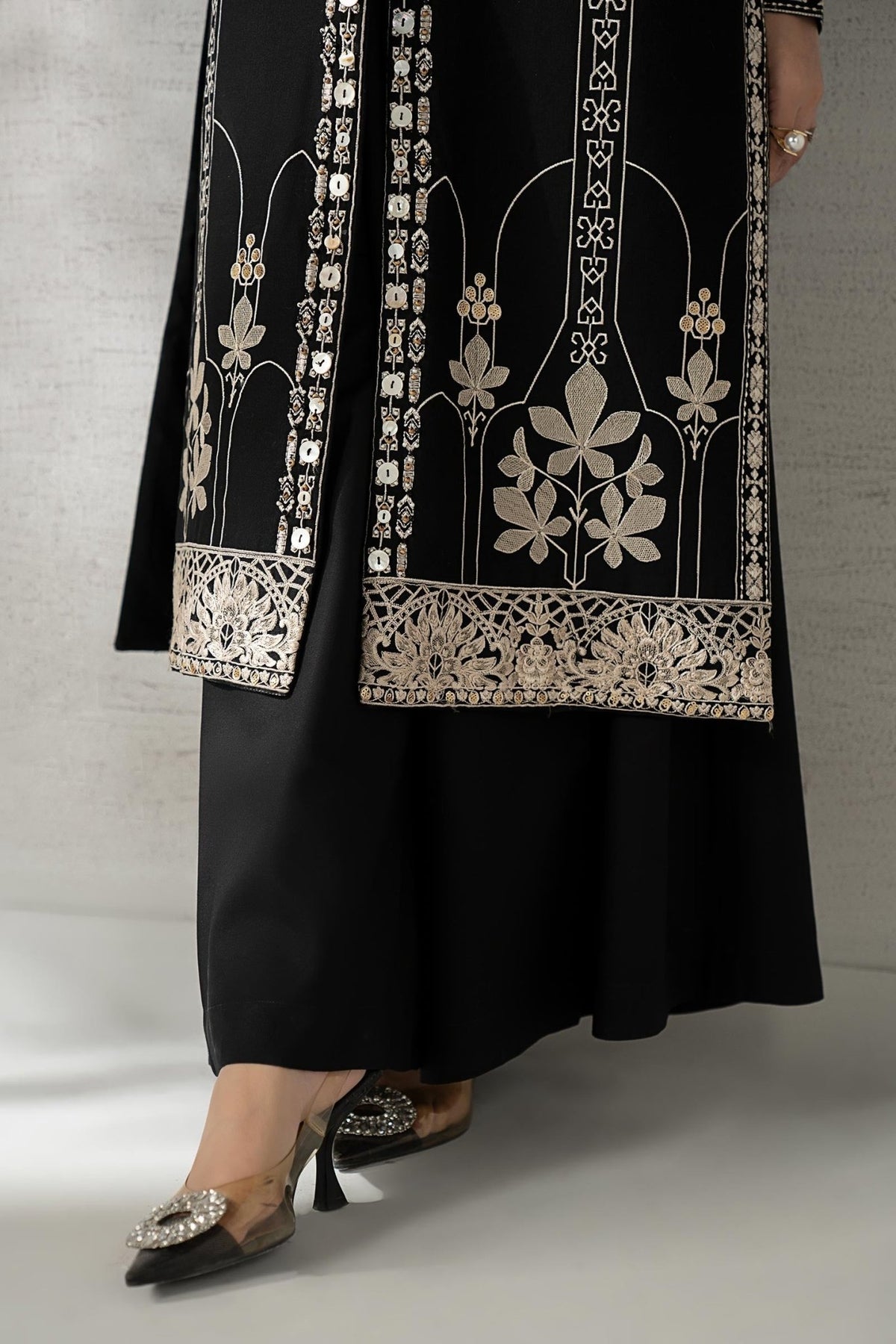 Maria B | RTW | 3 Piece Embroidered Khaddar Suit-Brand:Maria B-Type:Luxury Pret-Black - House of Maryam- Buy in UK, USA