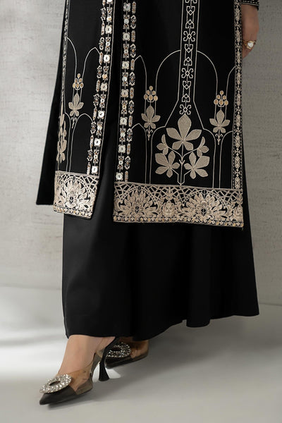 Maria B | RTW | 3 Piece Embroidered Khaddar Suit-Brand:Maria B-Type:Luxury Pret-Black - House of Maryam- Buy in UK, USA