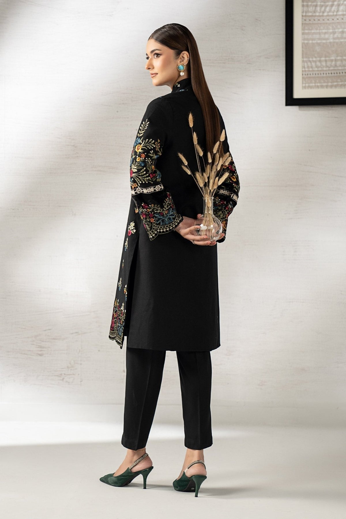 Maria B | RTW | 3 Piece Embroidered Khaddar Suit-Brand:Maria B-Type:Luxury Pret-Black - House of Maryam- Buy in UK, USA