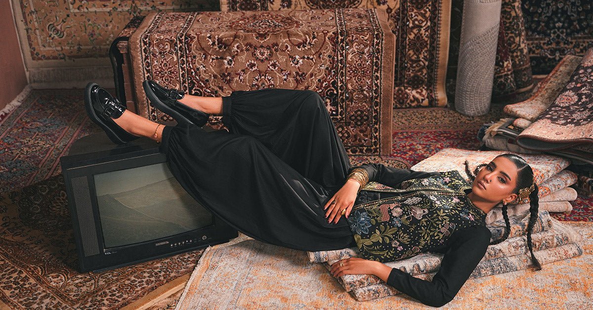 Maria B | RTW | 3 Piece Embroidered Khaddar Suit-Brand:Maria B-Type:Luxury Pret-Black - House of Maryam- Buy in UK, USA