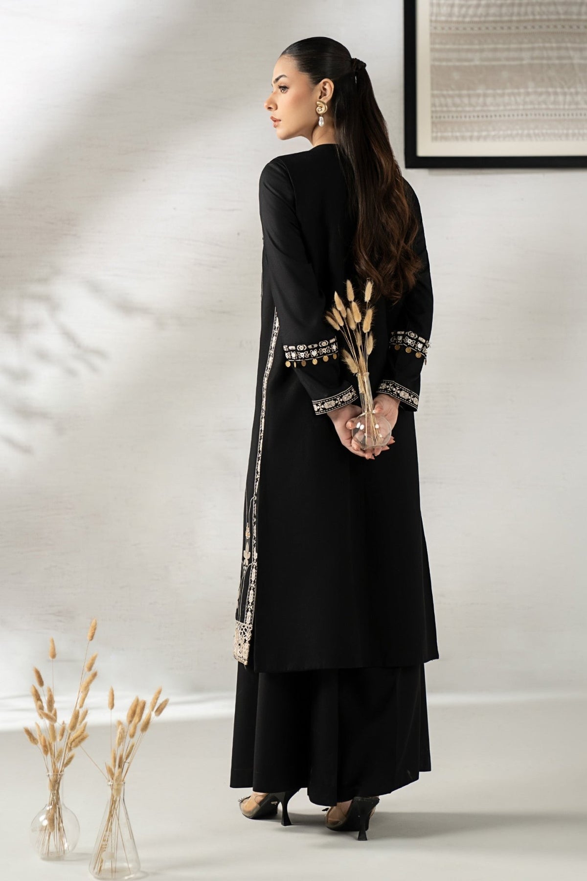 Maria B | RTW | 3 Piece Embroidered Khaddar Suit-Brand:Maria B-Type:Luxury Pret-Black - House of Maryam- Buy in UK, USA