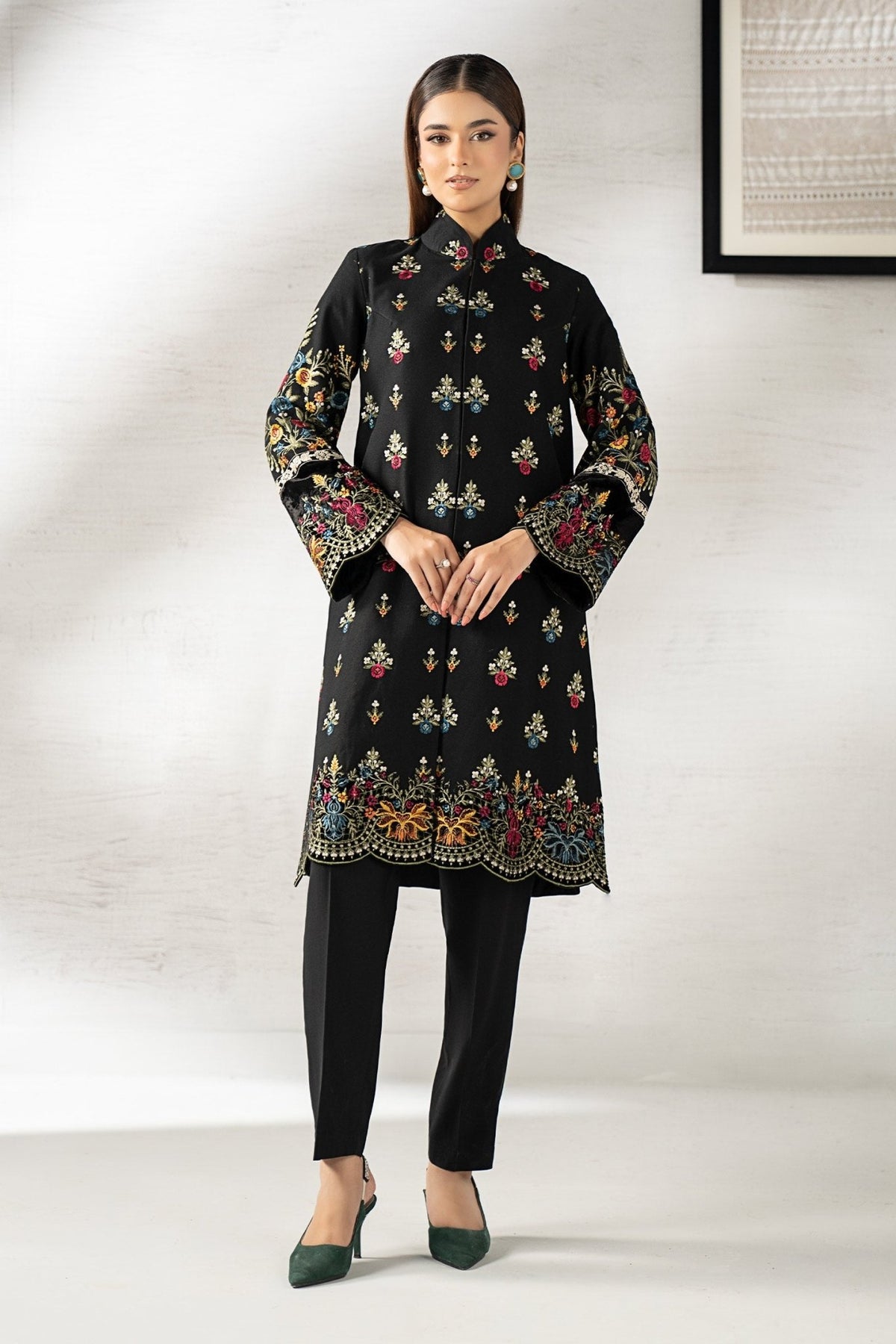 Maria B | RTW | 3 Piece Embroidered Khaddar Suit-Brand:Maria B-Type:Luxury Pret-Black - House of Maryam- Buy in UK, USA