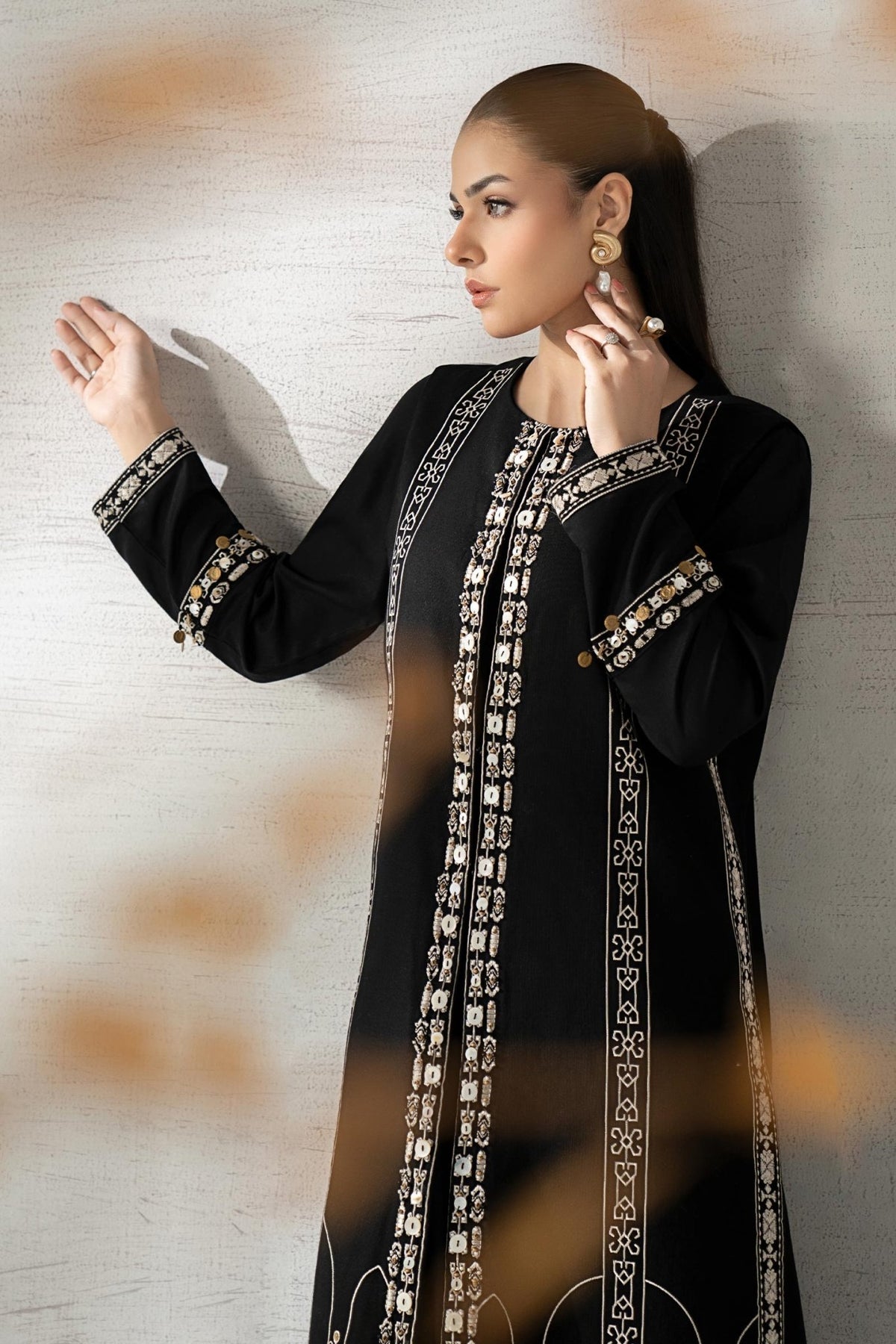 Maria B | RTW | 3 Piece Embroidered Khaddar Suit-Brand:Maria B-Type:Luxury Pret-Black - House of Maryam- Buy in UK, USA