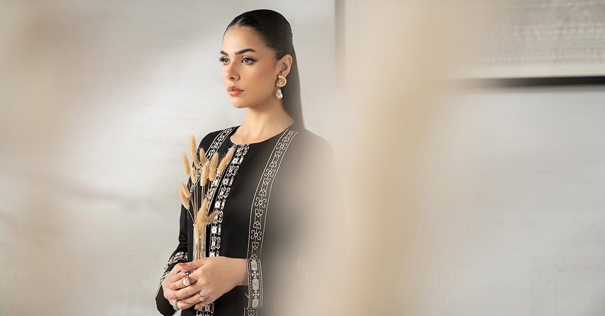 Maria B | RTW | 3 Piece Embroidered Khaddar Suit-Brand:Maria B-Type:Luxury Pret-Black - House of Maryam- Buy in UK, USA